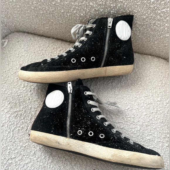 COPY - Golden Goose Francy black suede with white splatter paint sz 39 sz9 - Picture 6 of 10